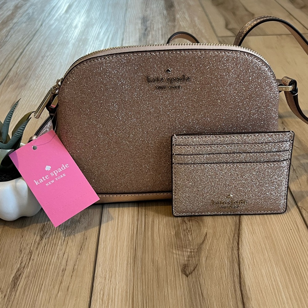 ♠️ Kate Spade Rose Gold Tinsel Crossbody and Card Case Set NWT - Picture 2 of 8